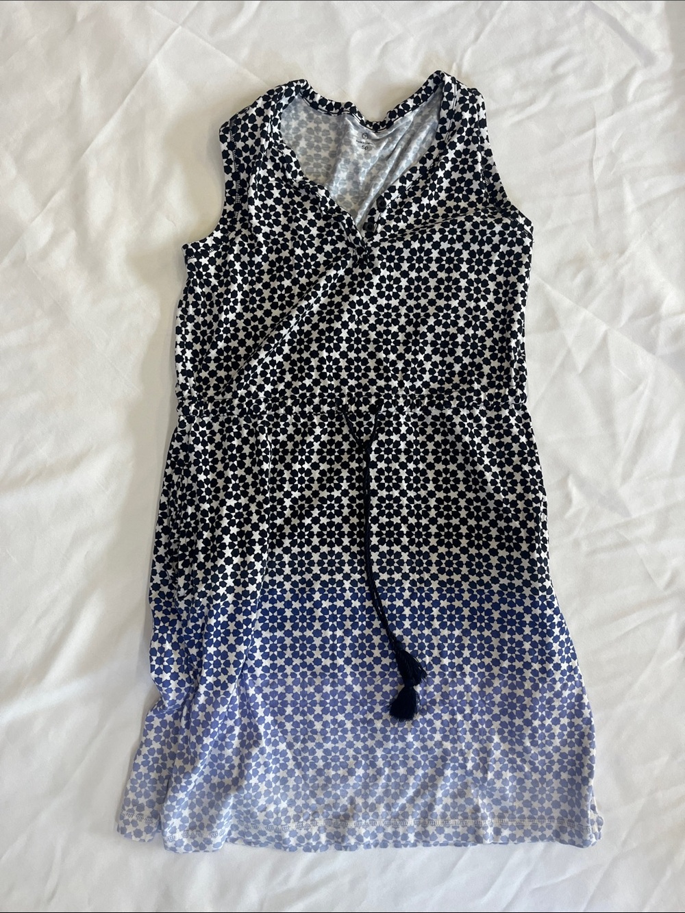 Talbots Navy & White Sleeveless Geometric Swim Cover-Up Dress